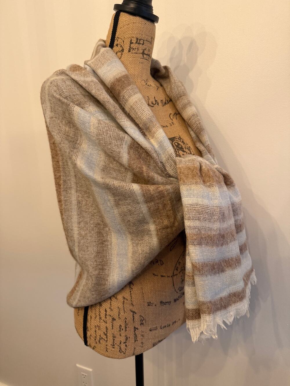Vince Camuto Cream Colored Striped Oversized Scarf Wrap